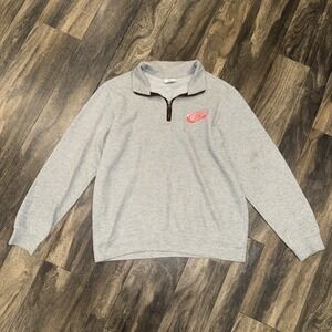 Detroit Red Wings NHL Fleece 1/4 Zip Pullover Sweater Grey Men's Size M